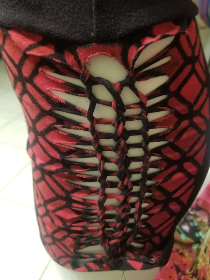 Red & Black Hand Dyed Slit Weave Shorts- Size Small