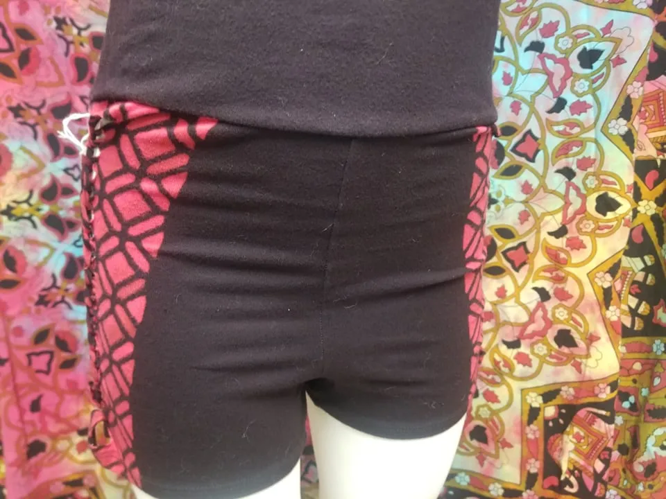 Red & Black Hand Dyed Slit Weave Shorts- Size Small