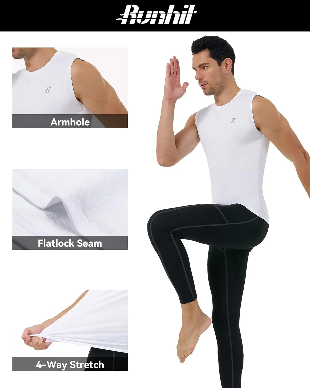 Runhit Sleeveless Compression Shirt Men Athletic Base Layer Shirts