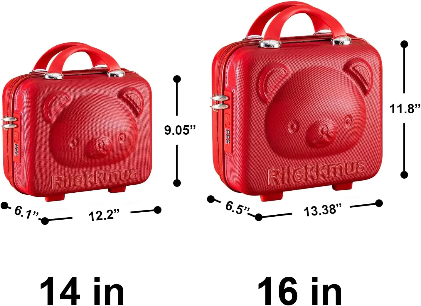 Small Hard Shell Cosmetic Case 14 Inch /16 Inch Cute Bear Cosmetic Case Box Beauty Makeup Bag Organizer Cartoon Travel Suitcase Luggage Storage Bag, Red, S (14 Inch), Cute
