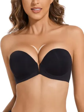 Strapless Bra Push Up Non Slip Deep V Plunge Underwire Bras for Women Super Padded Add 2 Cups
