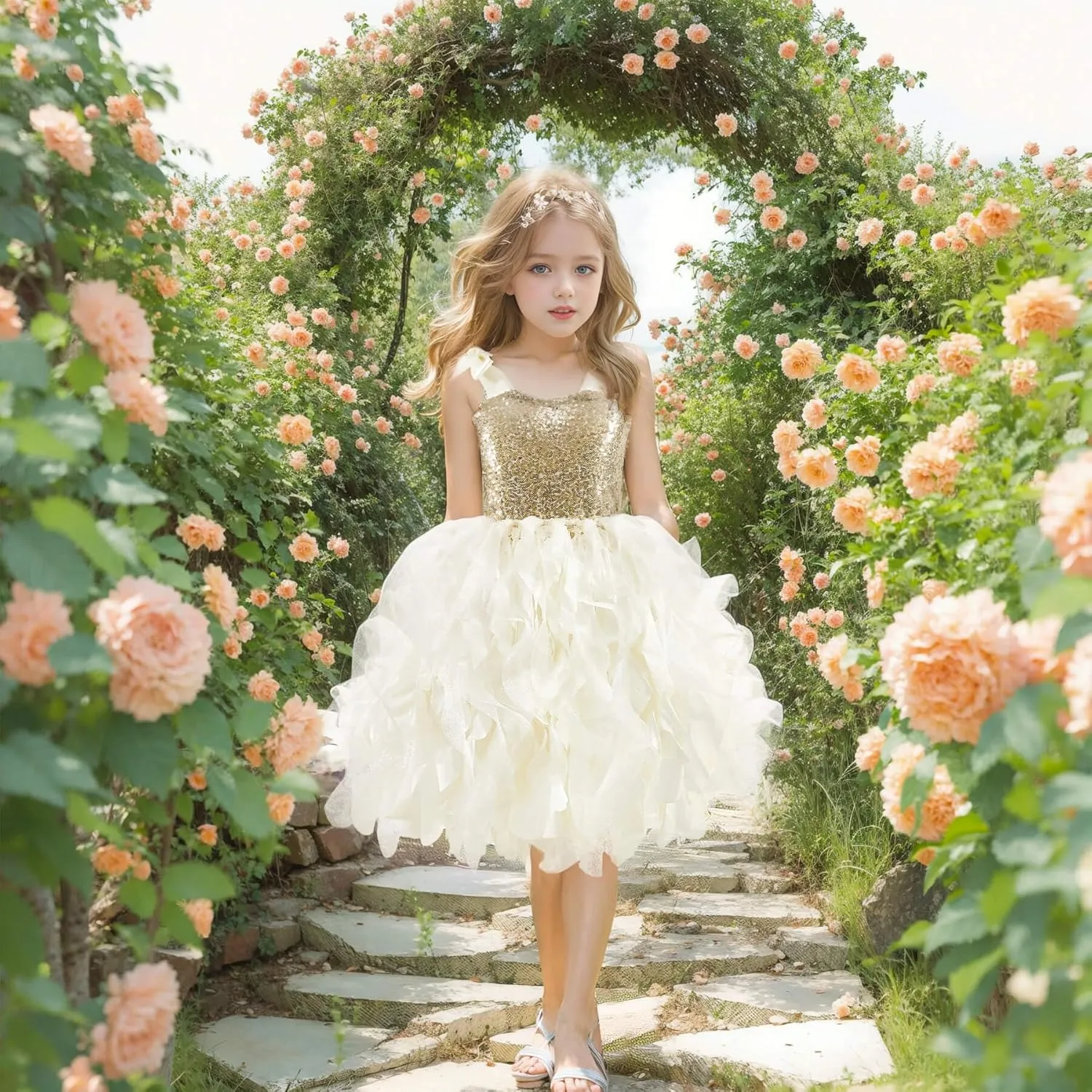 Suppromo Tutu Dress for Girls Sparkly Sequin Tulle Princess Birthday Party Prom Outfit Toddler Girls Sneaker Ball Gown Dress
