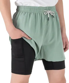 TLAENSON Boys Running Shorts with Liner Kids 2 in 1 Quick Dry Workout Athletic Shorts with Pockets