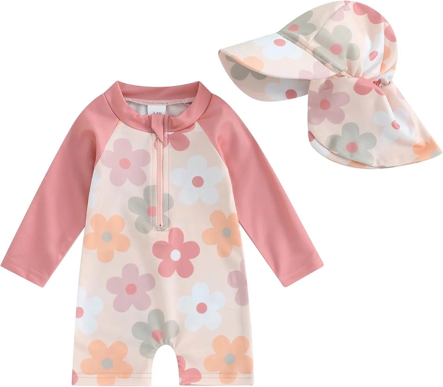 Toddler Infant Baby Boys Swimsuit Kids Rash Guard One Piece Newborn Zipper Bathing Suit Swimwear with Hat