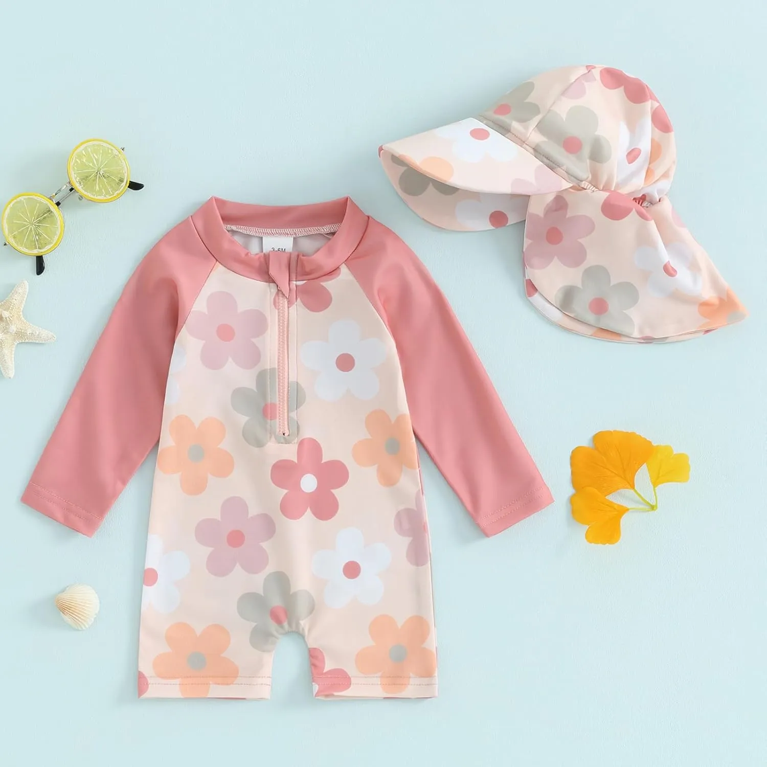Toddler Infant Baby Boys Swimsuit Kids Rash Guard One Piece Newborn Zipper Bathing Suit Swimwear with Hat