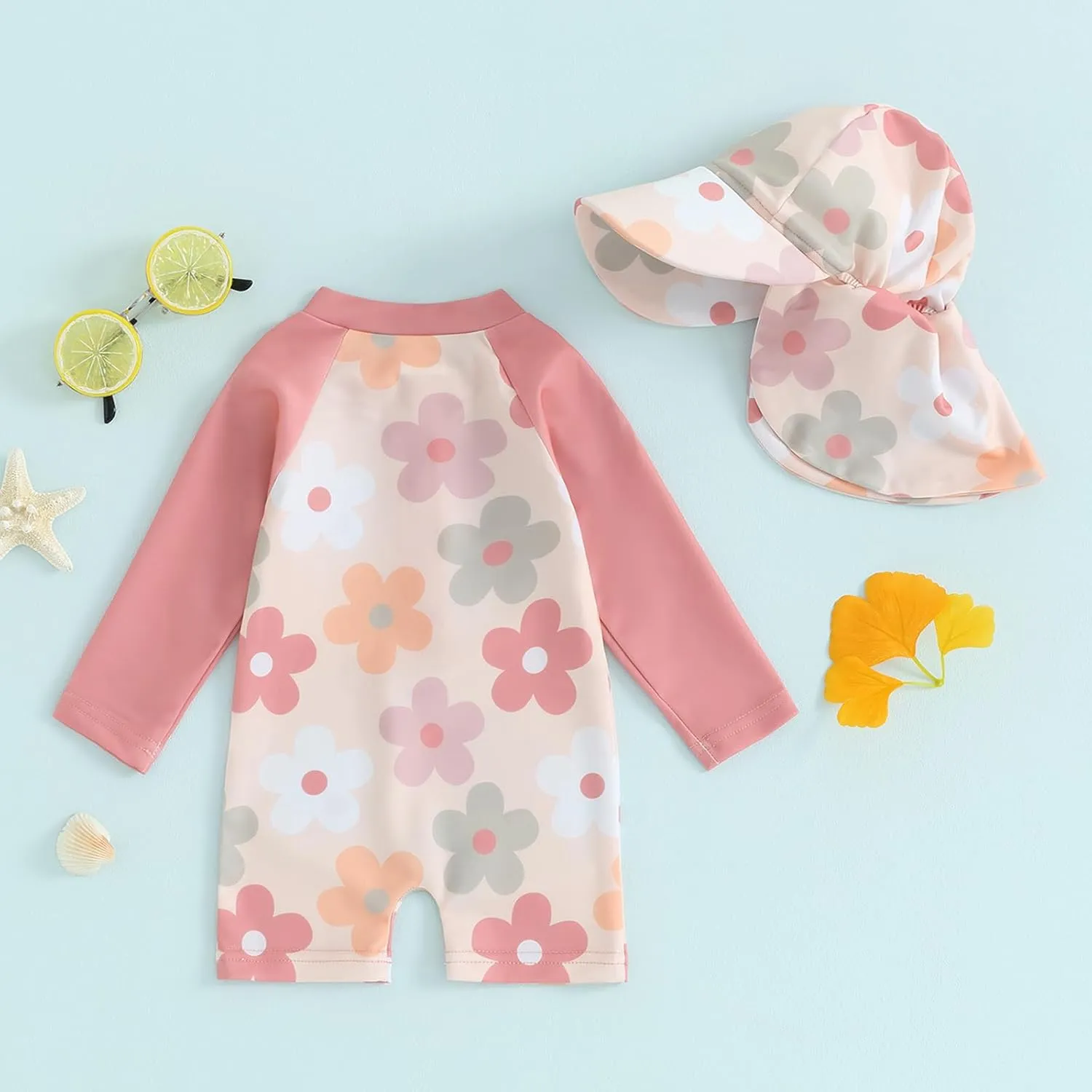 Toddler Infant Baby Boys Swimsuit Kids Rash Guard One Piece Newborn Zipper Bathing Suit Swimwear with Hat