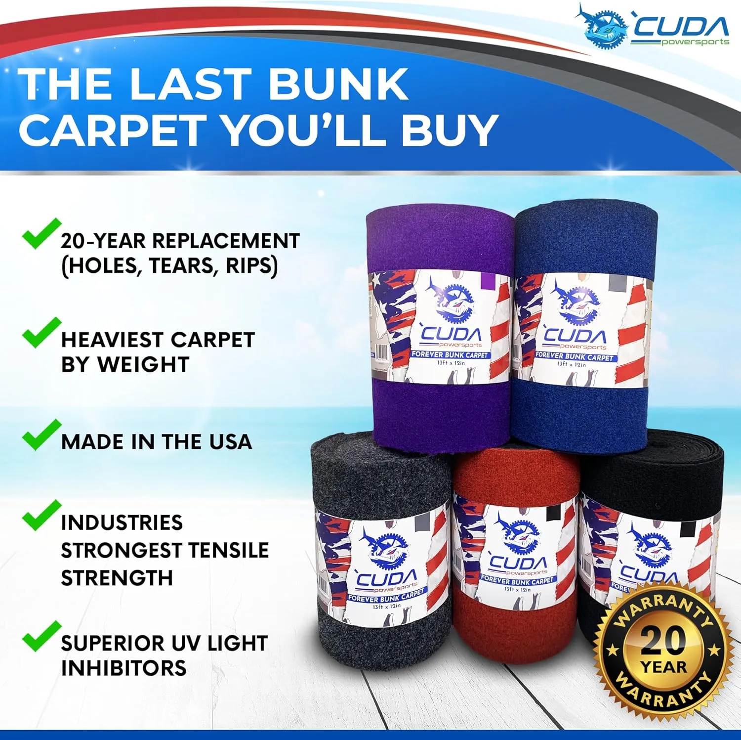 Trailer Hardware Kit-Cuda Boat Trailer Bunk Carpet 12 Inch Wide-FOREVER44-Blue 12" x 150Ft-2000 Staples / 1 Gallon/Trowel-Marine Bunk Carpet for Trailer Waterproof Forever Kit44