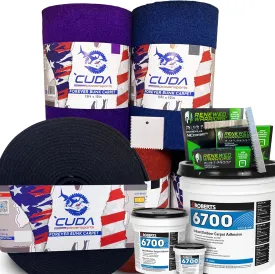 Trailer Hardware Kit-Cuda Boat Trailer Bunk Carpet 12 Inch Wide-FOREVER44-Blue 12" x 150Ft-2000 Staples / 1 Gallon/Trowel-Marine Bunk Carpet for Trailer Waterproof Forever Kit44