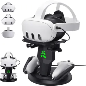 VR Headset Charging Dock for Meta Quest 3/Quest 3S/Quest 2, VR Charging Stand for Quest 3 Accessories VR Stand Supports Charging Headset with Type C Cable and fit Controller with Cover