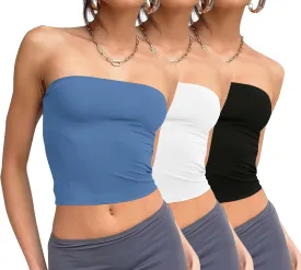 WIHOLL 3 Pack Tube Tops for Women Slim Fit Crop Tops Going Out Strapless Tank Tops Bandeau Summer Outfits 2025 Y2K Clothes