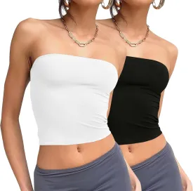 WIHOLL 3 Pack Tube Tops for Women Slim Fit Crop Tops Going Out Strapless Tank Tops Bandeau Summer Outfits 2025 Y2K Clothes