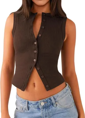 Womens Going Out Tops Summer Spring Ribbed Tank Sexy Crop Cute Y2K Button Down T Shirts Fashion Clothes 2025