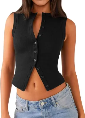Womens Going Out Tops Summer Spring Ribbed Tank Sexy Crop Cute Y2K Button Down T Shirts Fashion Clothes 2025