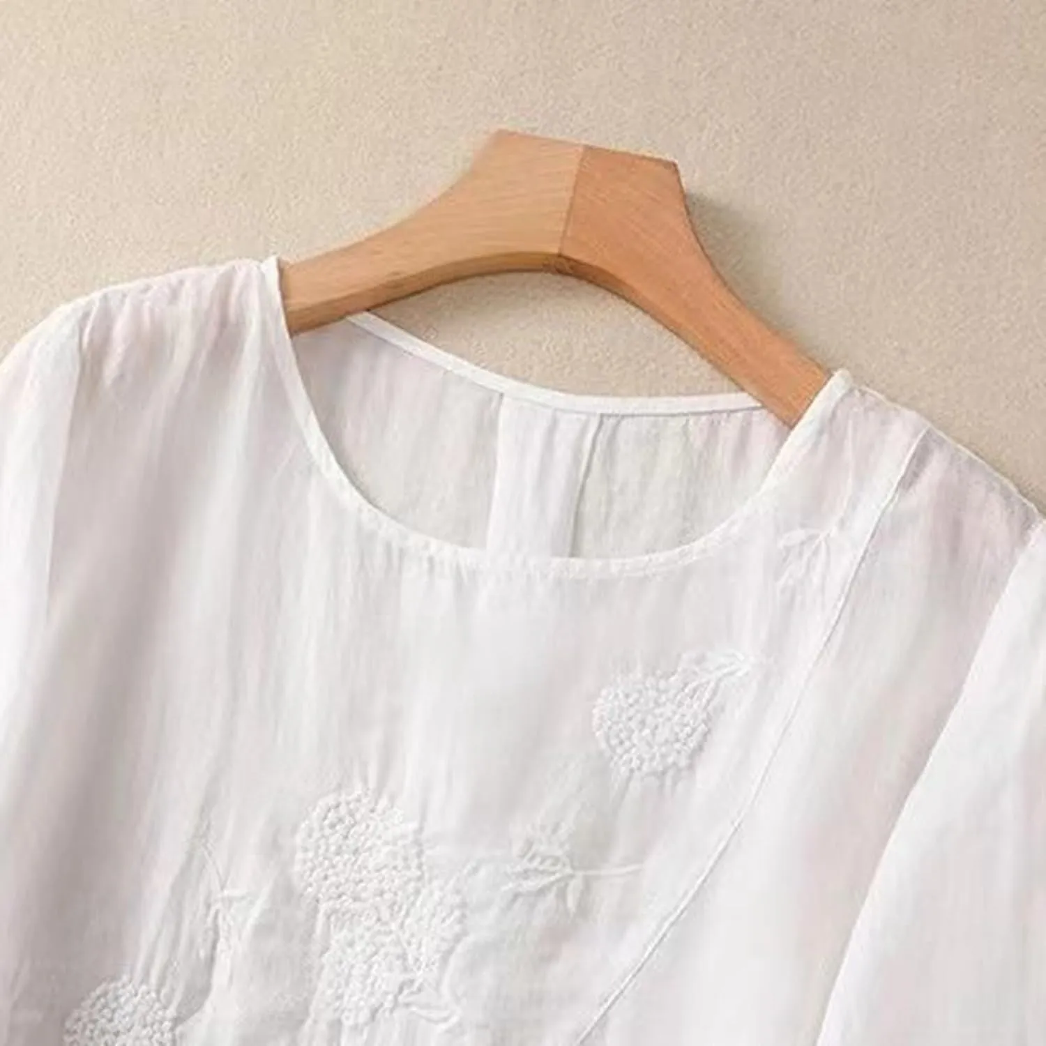 Womens Summer Tops 3/4 Sleeve Crewneck Tunic Tops Dressy Casual Blouses Loose Fit Flowy Embroidered Bohemian Tshirt