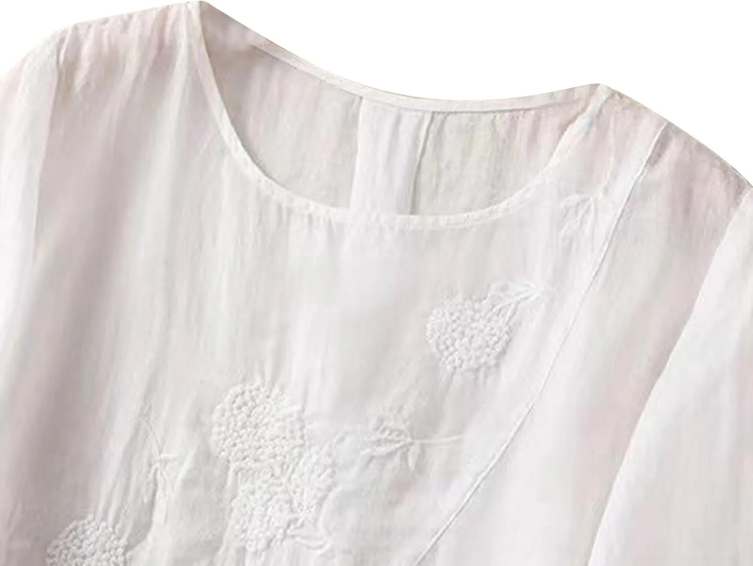 Womens Summer Tops 3/4 Sleeve Crewneck Tunic Tops Dressy Casual Blouses Loose Fit Flowy Embroidered Bohemian Tshirt
