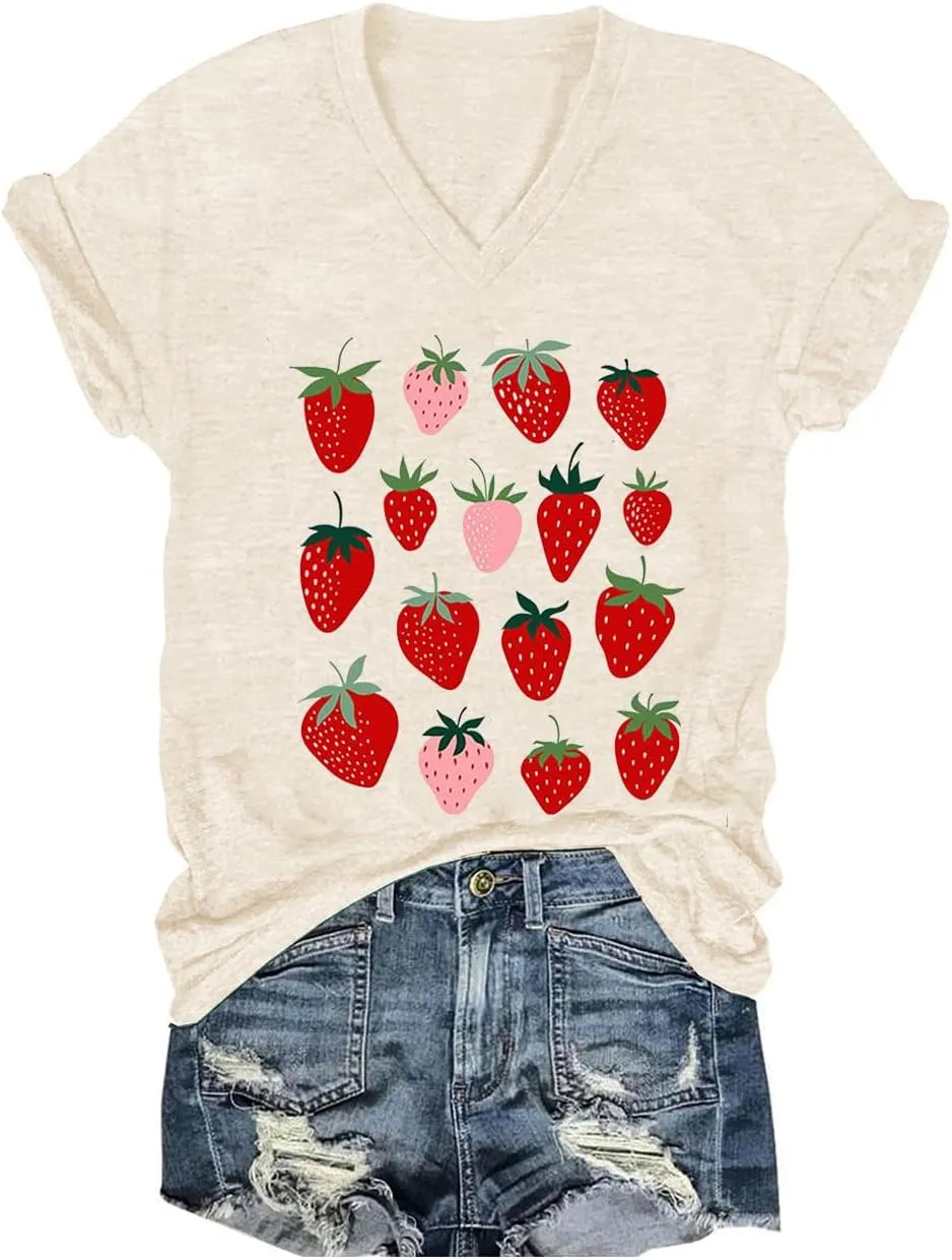 Women's T-Shirts V-Neck Dragonfly Tee Cute Summer Graphic Shirts Vintage Boho Flowers Short Sleeve T Shirt